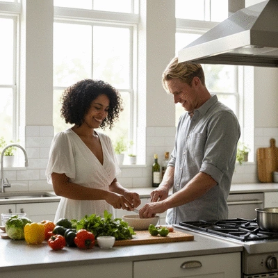 Couple enjoying a cooking class together