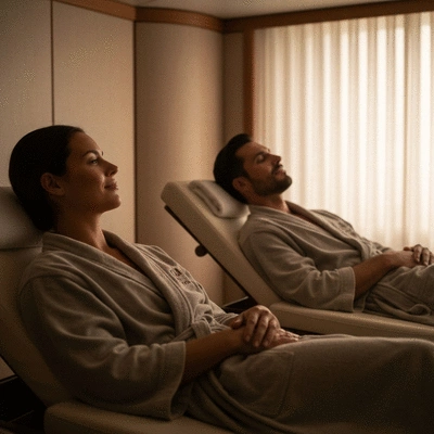 Couple enjoying a relaxing spa treatment together on a luxury cruise