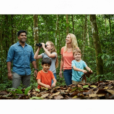 Family enjoying a domestic eco-tour, clean image, no text, no words