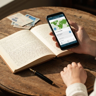 Person using a travel planning app on a smartphone