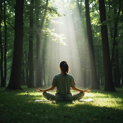 Traveler practicing mindfulness or meditation in a peaceful setting