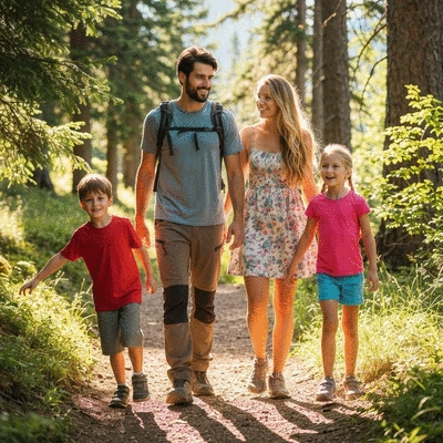 Family enjoying a gentle hiking trail in a scenic natural park